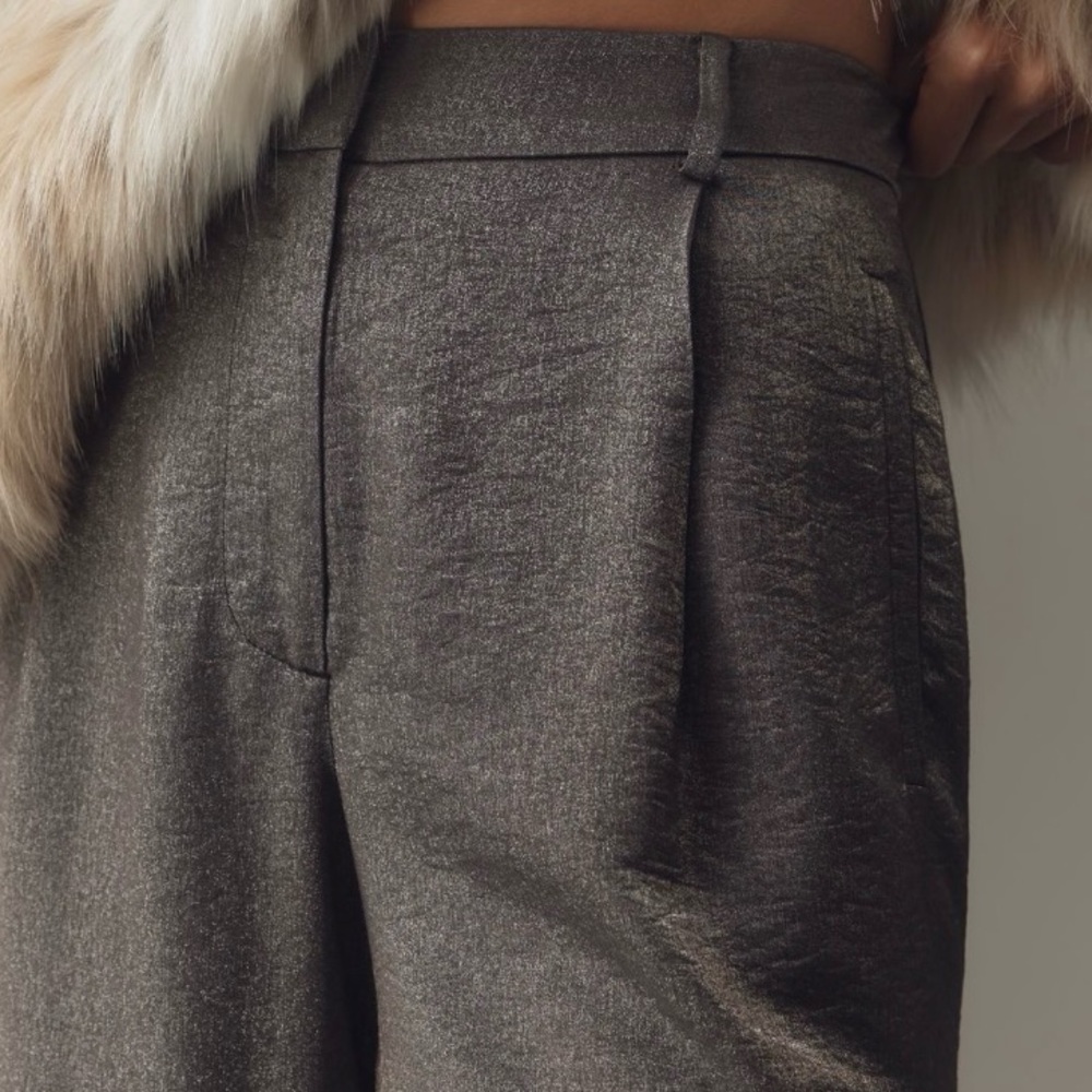 🟤NWT MAEVE by ANTHROPOLOGIE Shimmered Wide-Leg Trousers in Licorice - Picture 2 of 6